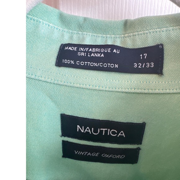 Nautica Mens Vintage Oxford Shirt Seafoam Green 100% Cotton 17 32/33 Long Sleeve - Picture 3 of 4